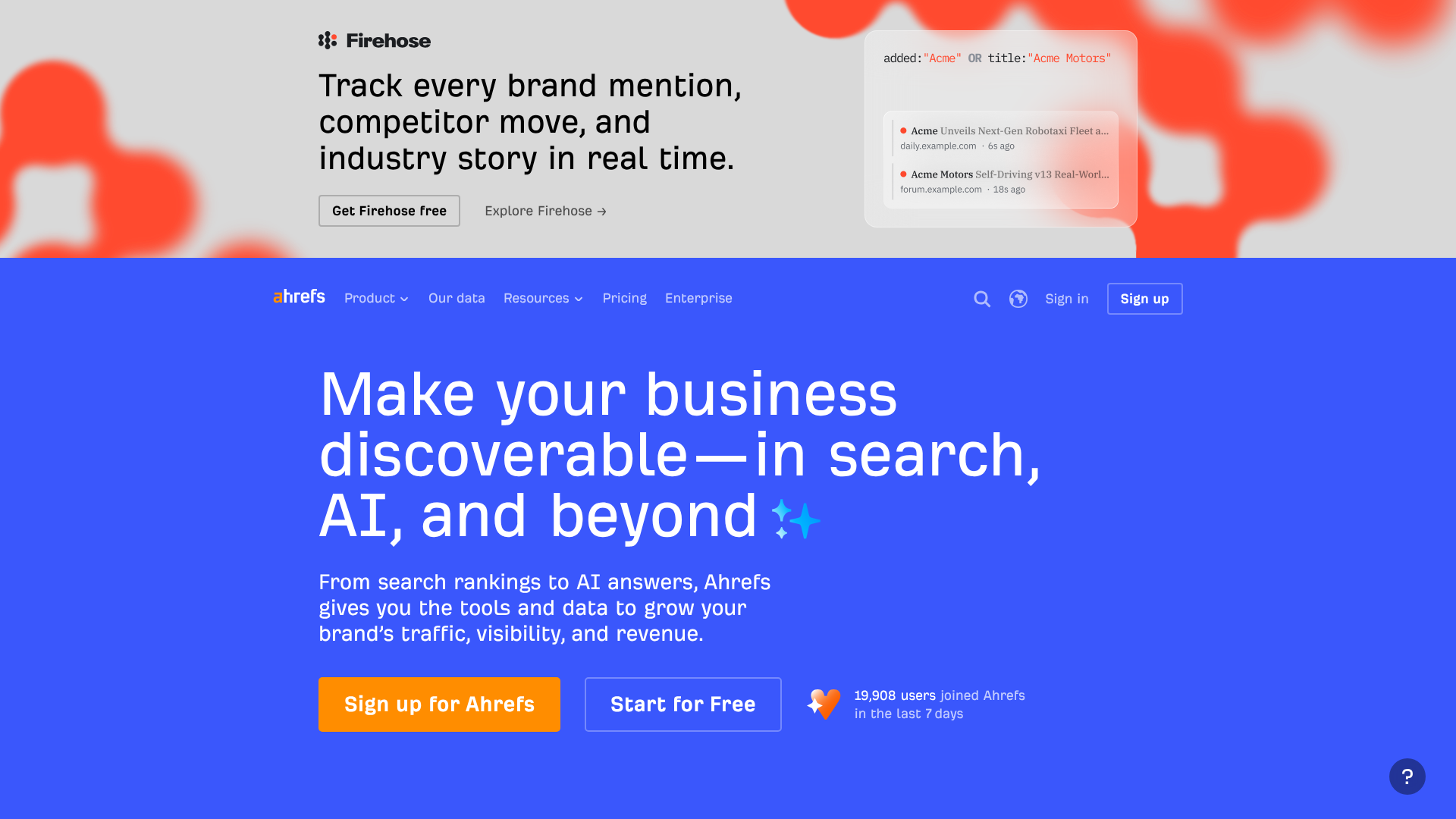 Screenshot of Ahrefs homepage