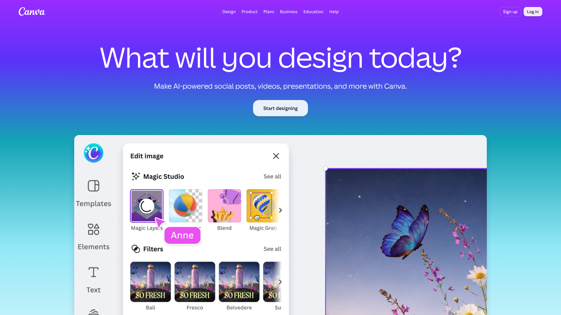 Screenshot of Canva homepage