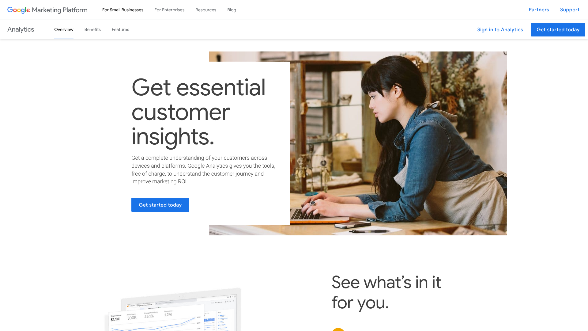 Screenshot of Google Analytics homepage