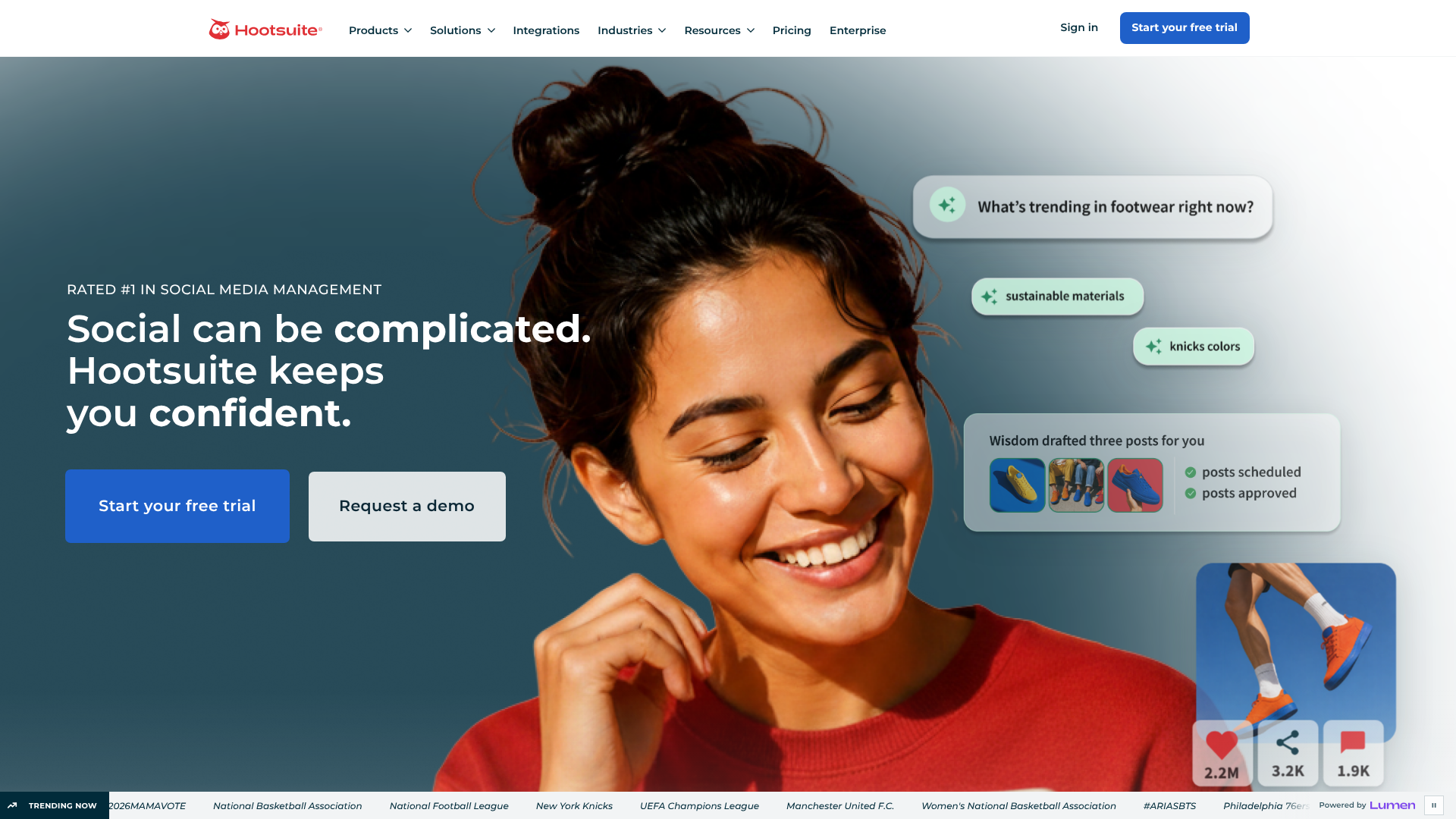Screenshot of Hootsuite homepage