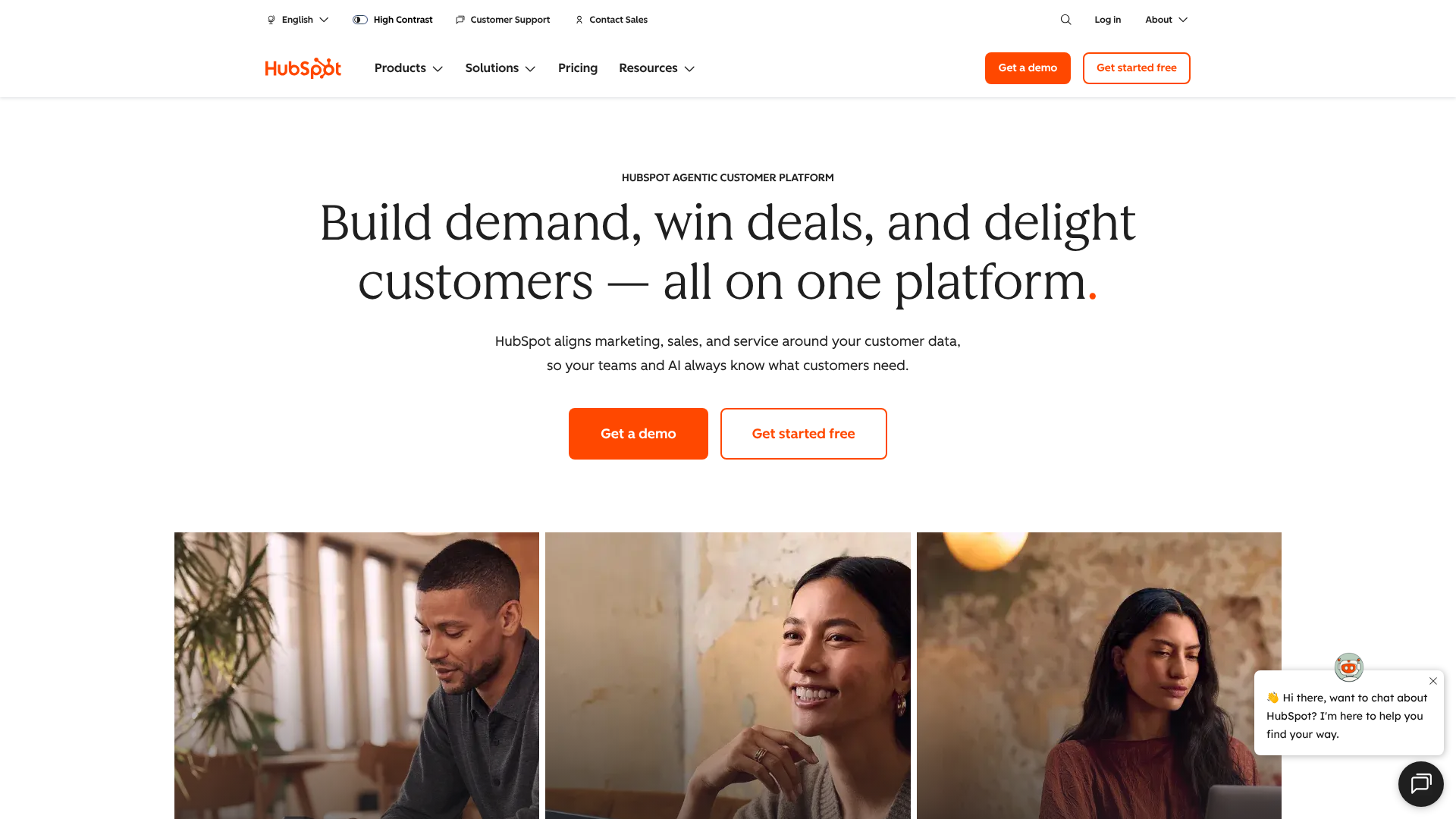 Screenshot of HubSpot homepage