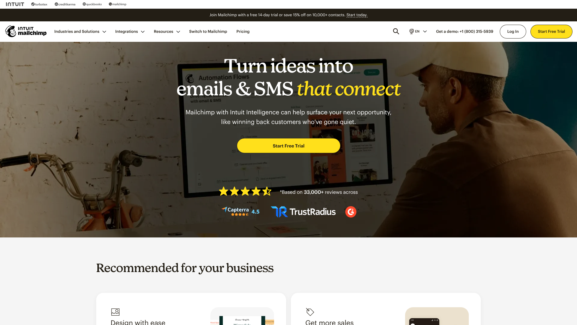Screenshot of Mailchimp homepage