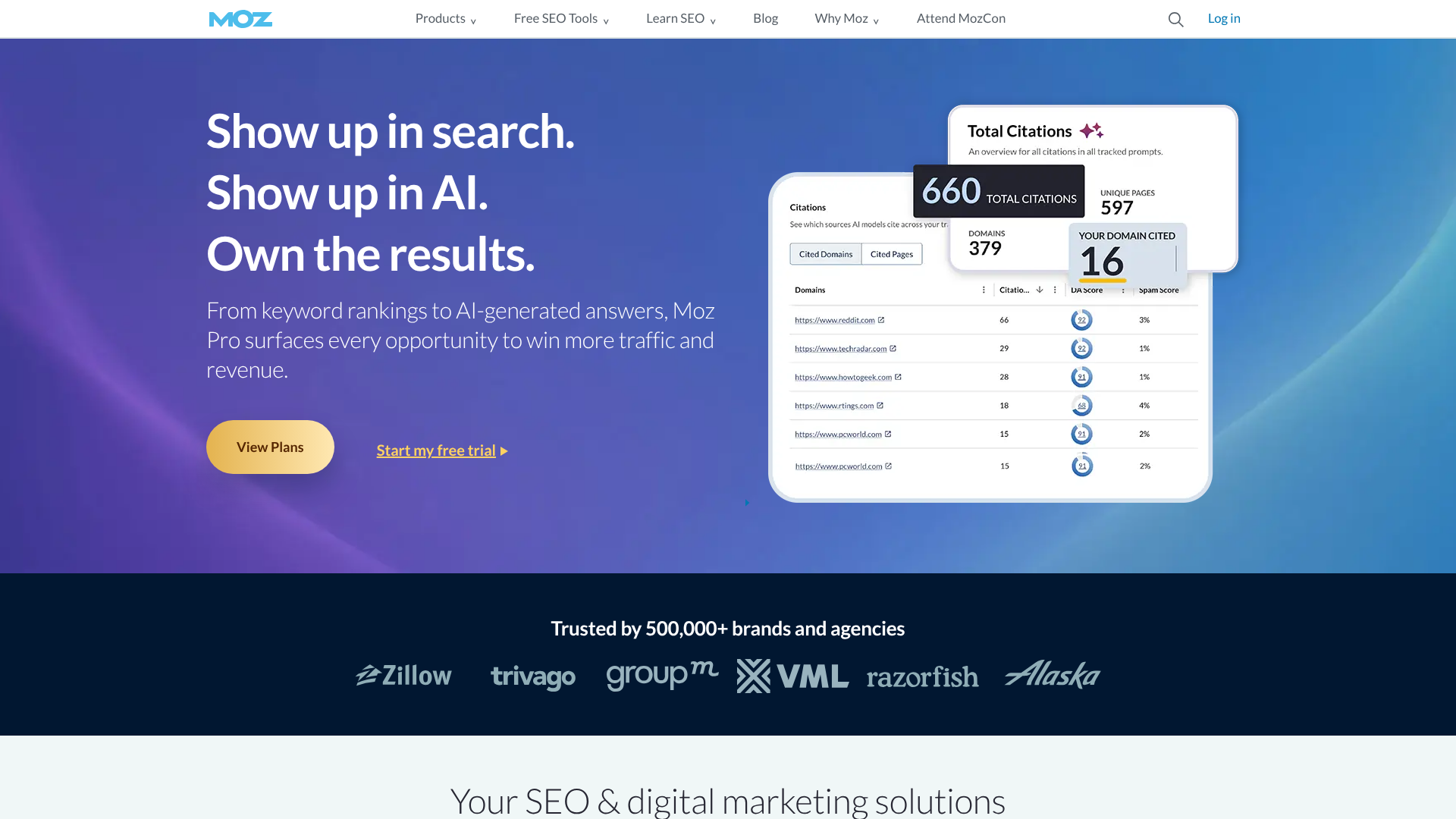 Screenshot of Moz Pro homepage