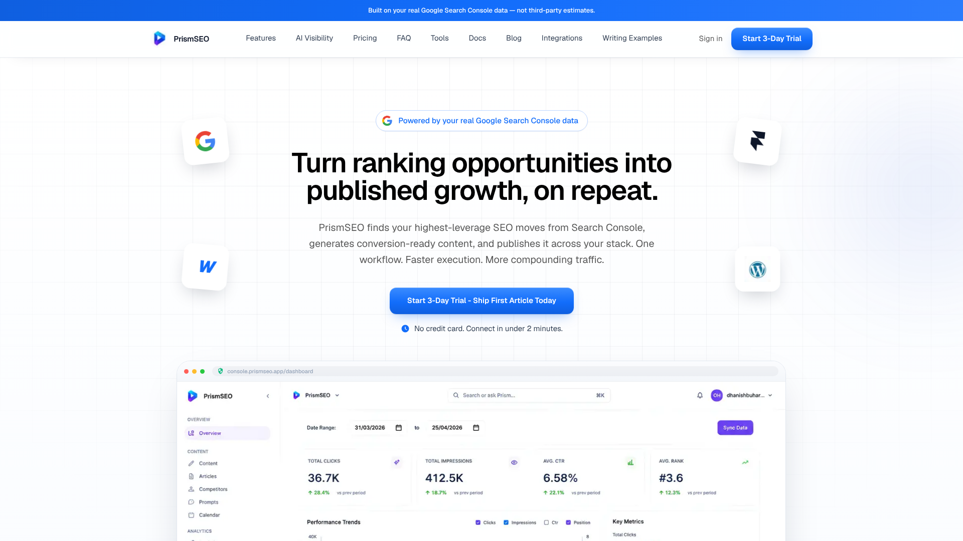 Screenshot of Website homepage