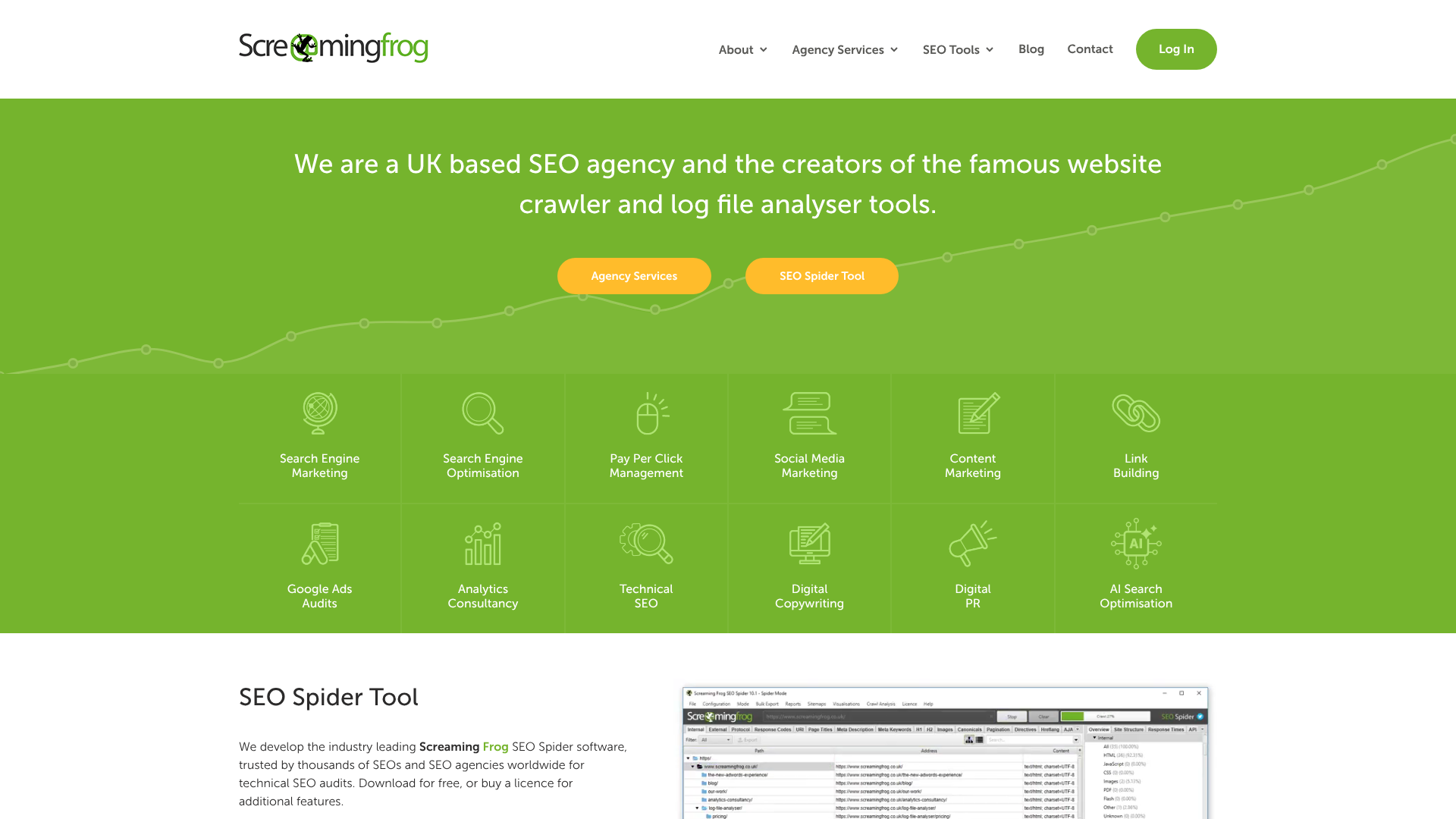 Screenshot of Screaming Frog homepage