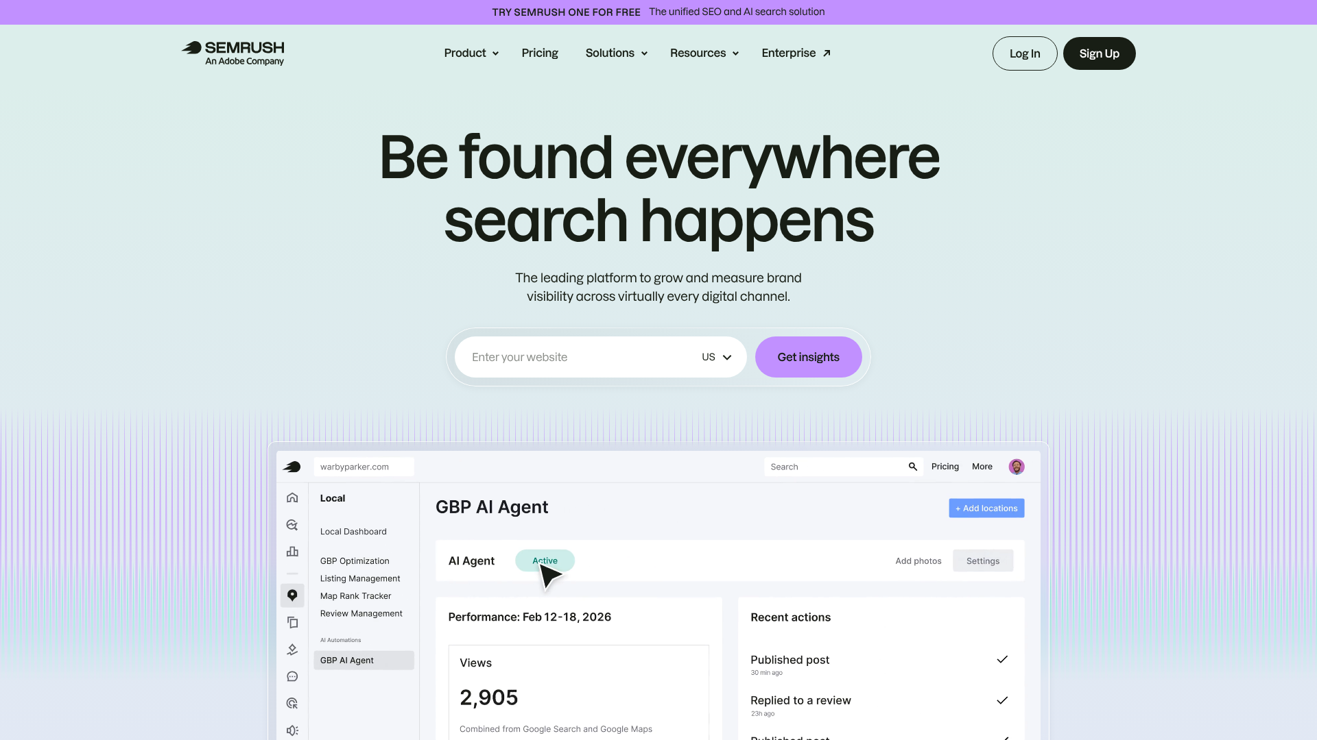 Screenshot of Semrush homepage