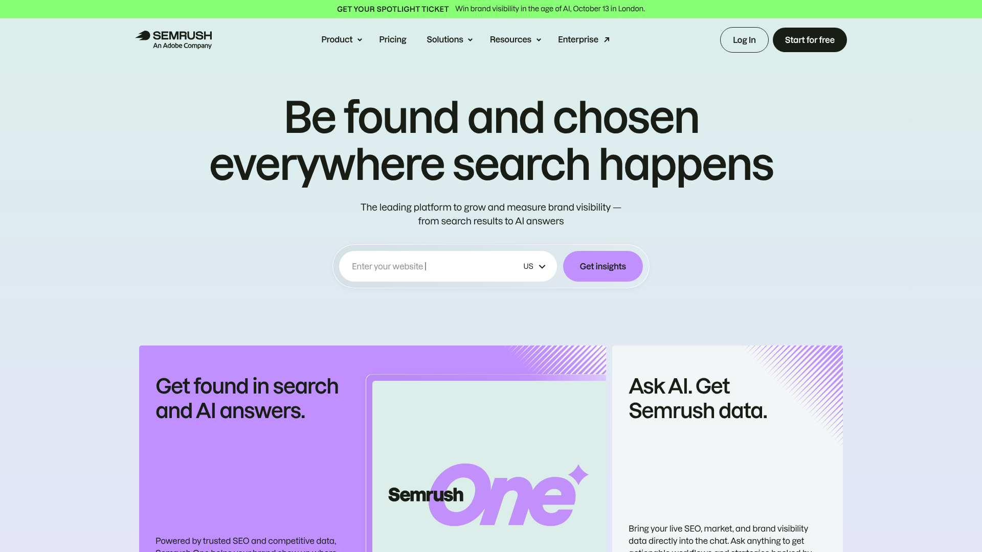 Screenshot of SEMrush homepage