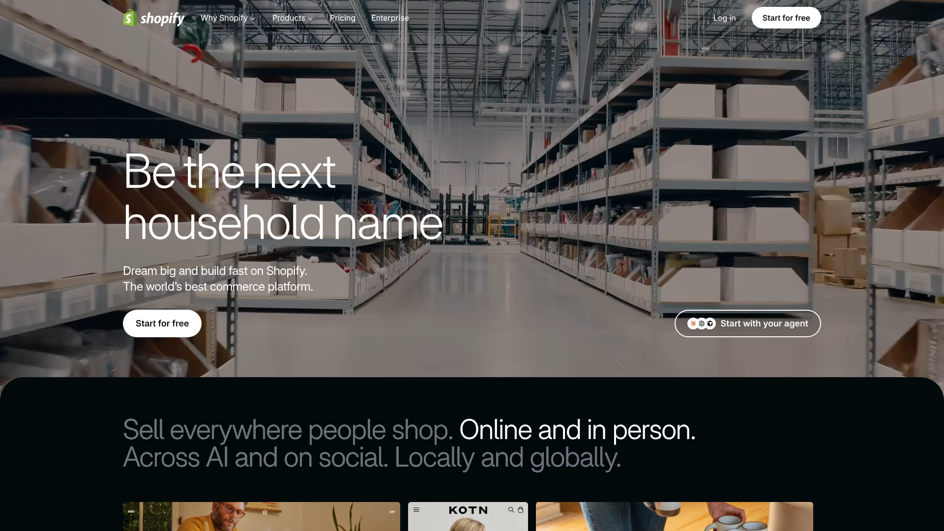 Screenshot of Shopify homepage